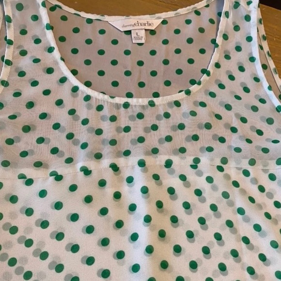 Charming Charlie, white & green polka dot, tank - Picture 7 of 7